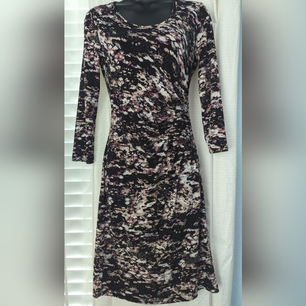 Calvin Klein Women’s 3/4 Sleeves Black Multicolored Dress Size 2